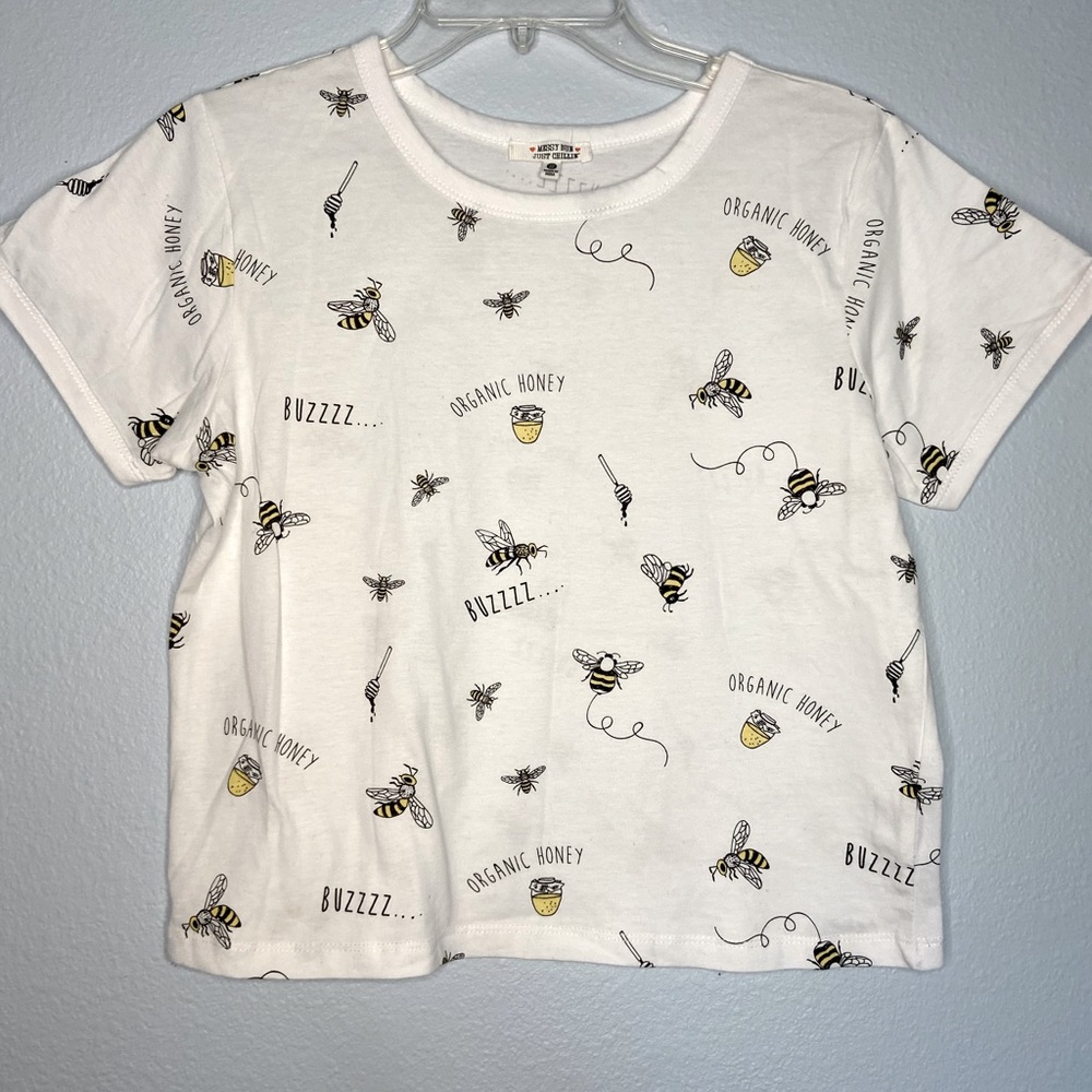 white kids t-shirt with bees and honey